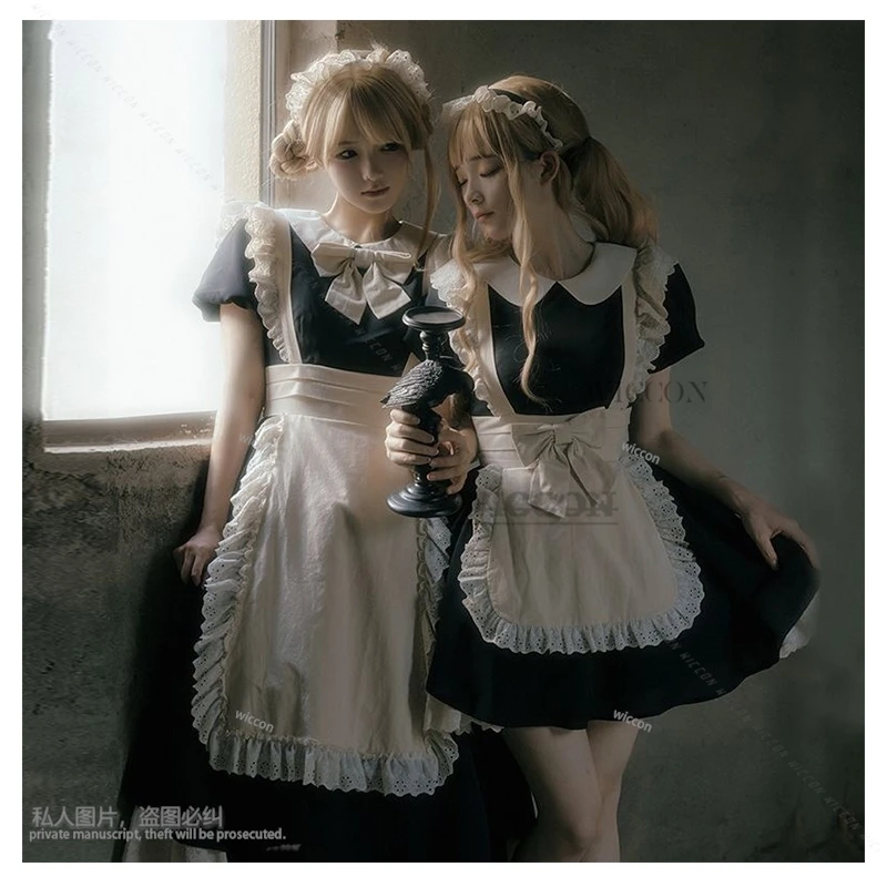 

Cute Lolita Apparel with Lolita Design Bunny Cosplay Costume Black and White Maid Dress Women Cos sexy long short dress Anime