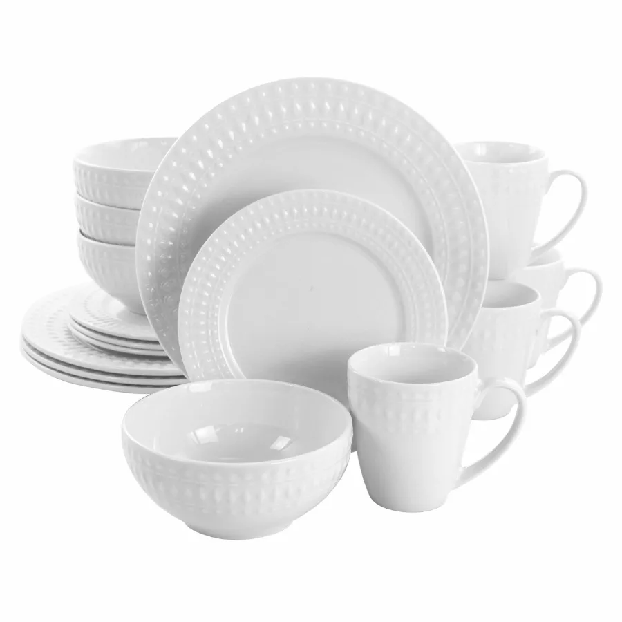 

Cara 16 Piece Round Porcelain Dinnerware Set in White