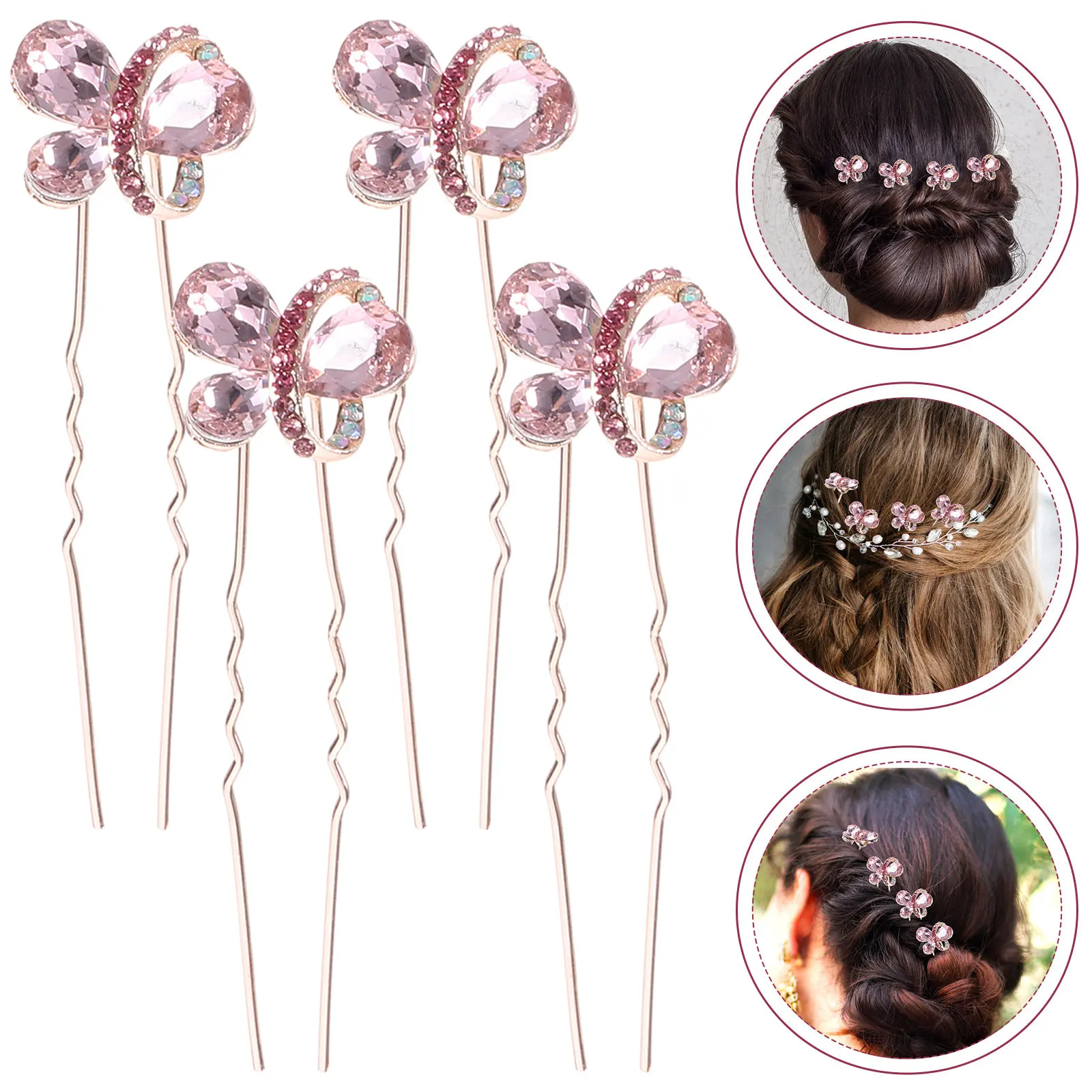 4Pcs Rhinestone Hairpins U Type Crystal Hairpin Decorative Bridal Hair Accessories Wedding Hair Clip for Women Stylish Charm