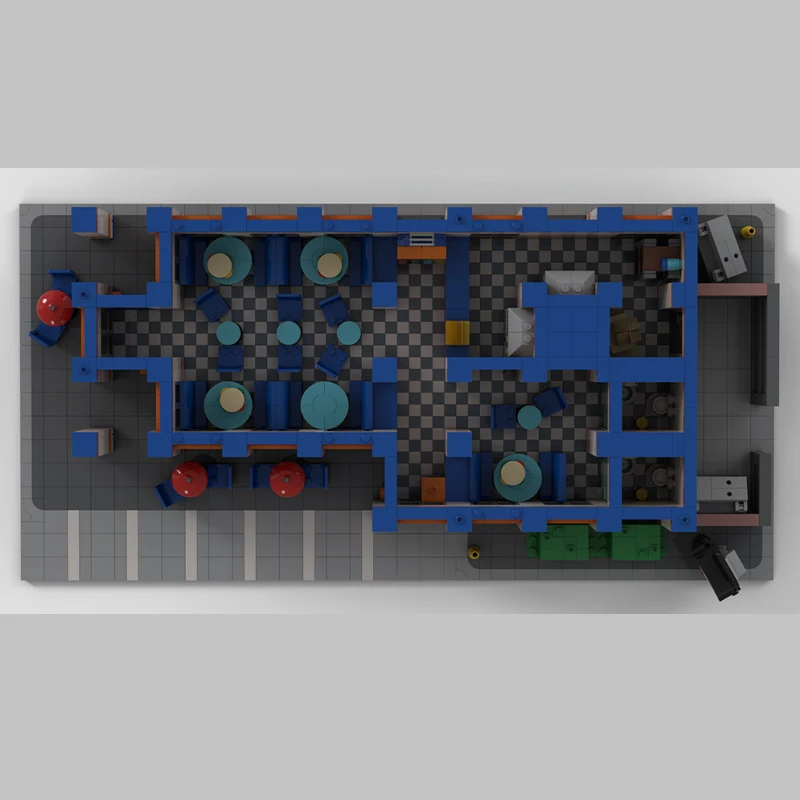 3656PCS 네온 MOC 드라이브인 다이너 빌딩 블록 DIY 교육 모델 레트로