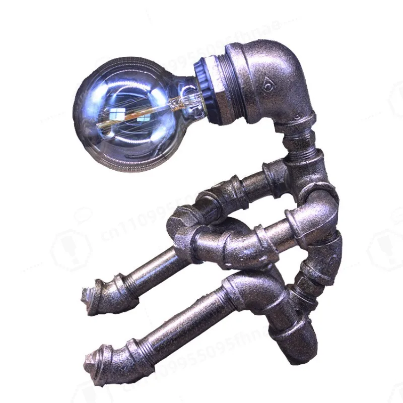 Steampunk Robot Table Lamp Industrial Iron Pipe Desk Lamp Vintage Edison Bulb Decor Light for Bar Bedroom Home Decor Gift