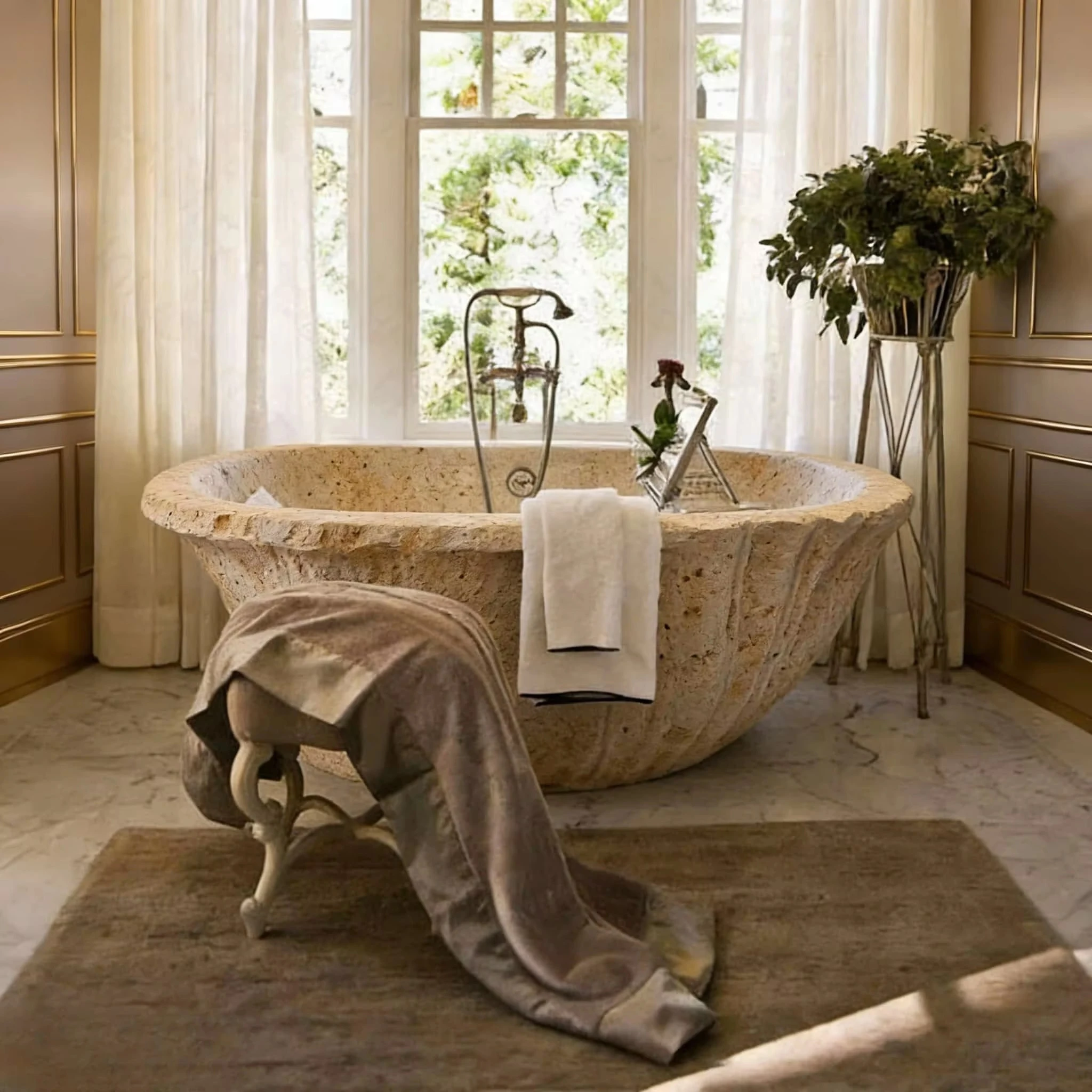 Sea Shell Sculpture Bathroom Use Free Standing Marble Bathtubs Conch-shaped Stone Modern Hotel Decoration Bathtub
