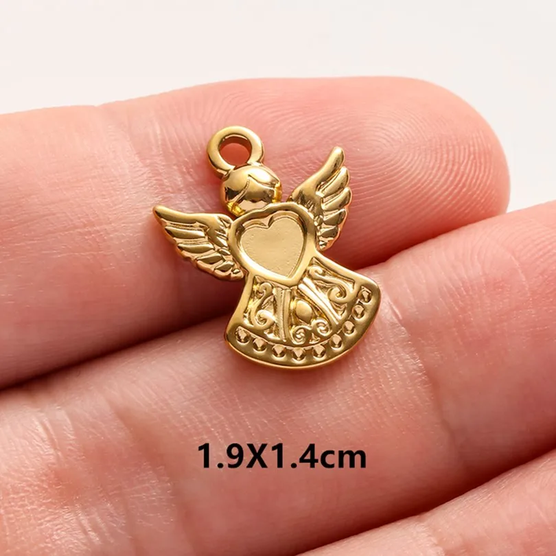 5 Stück/Lot Niedliche Engelsflügel Mädchen-Anhänger in Goldfarbe aus Edelstahl Kreuzanhänger für Schmuckherstellung DIY Ohrringe Halskette Schlüsselanhänger – Detail 8