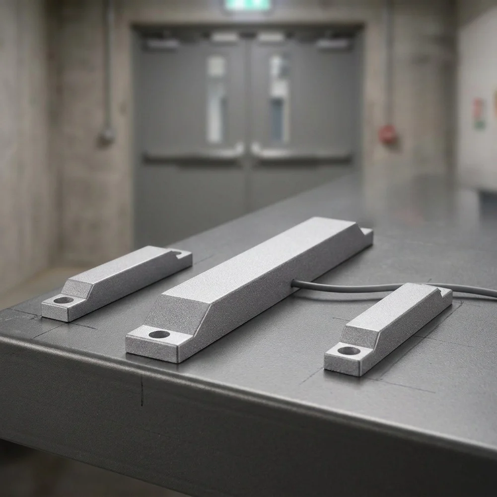 1Pcs Wired Fire Door Magnetic Sensor Dual Switch for Double Doors Industrial Aluminum Alloy 216x27x23mm Waterproof Build