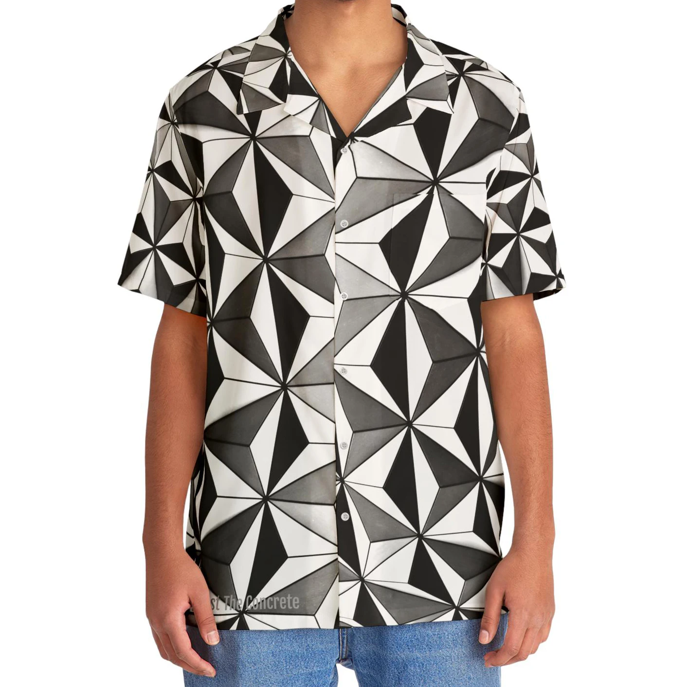 

Футуристическая гавайская рубашка, мужская черно-белая рубашка на пуговицах, гавайская рубашка на пуговицах, футуристическая мужская рубашка с коротким рукавом, топы