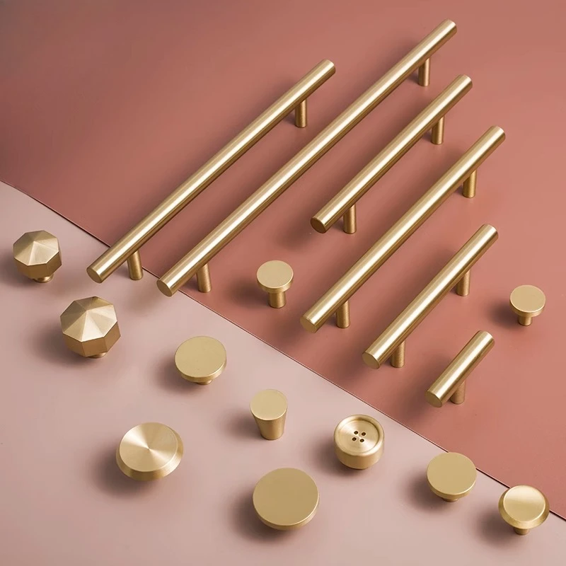 النمط الأوروبي الحد الأدنى الصلبة النحاس خزانة DIY بها بنفسك مقبض سحب الكلاسيكية الفاخرة درج الذهب مقبض خزانة الباب مقبض طويل #3