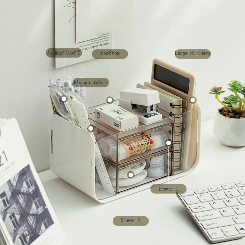 

Creative Multi Grid Stationery Storage Box Large Capacity Drawer Pen Container Dust-proof Transparent Makeup Brush Holder Office