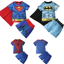 2 Pieces Boys Spiderman Pyjamas Set Child Sleepwear Short Sleeve T Shirt Shorts Kids Superhero Nightwear Pajamas Sets