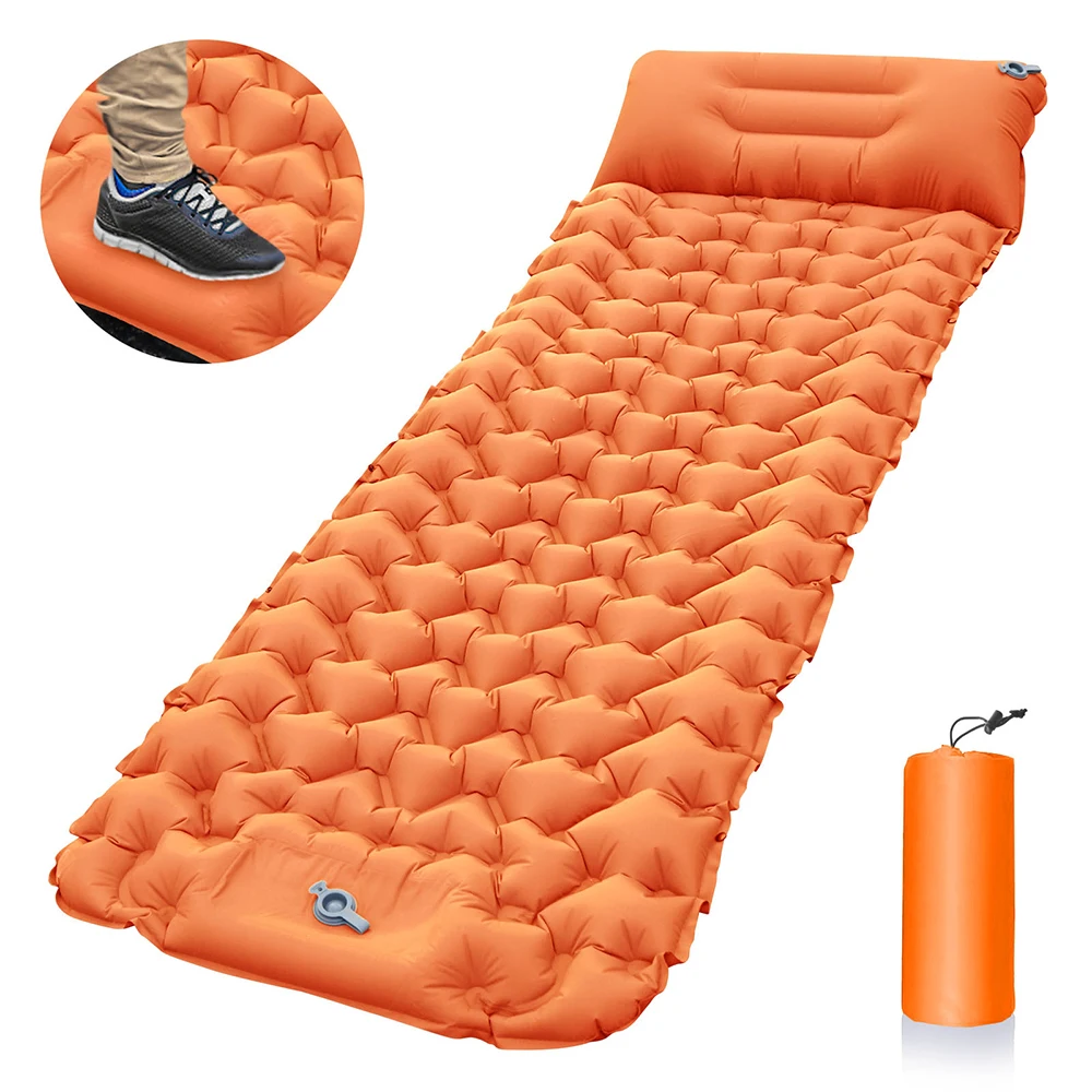 Outdoor Sleeping Pad Camping Inflatable Mattress with Pillow Travel Mat Folding Bed Ultralight Air Cushion Hiking Trekking Couch