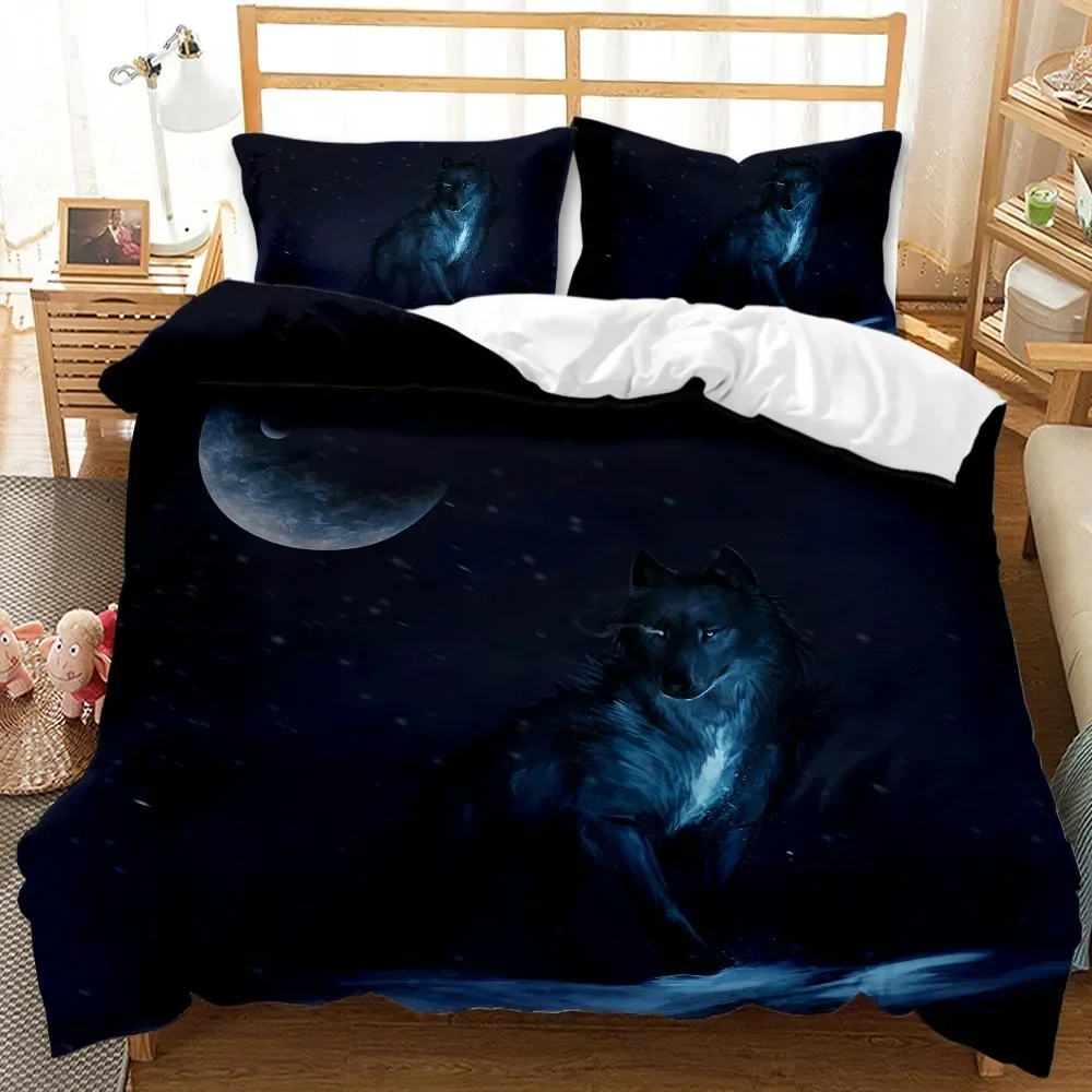 

Wolf 3D Galaxy Wolf Blue Moonlight 3D Duvet Cover Bedding Set Comforter Linen Pillowcases Home Decor Single Double King Queen