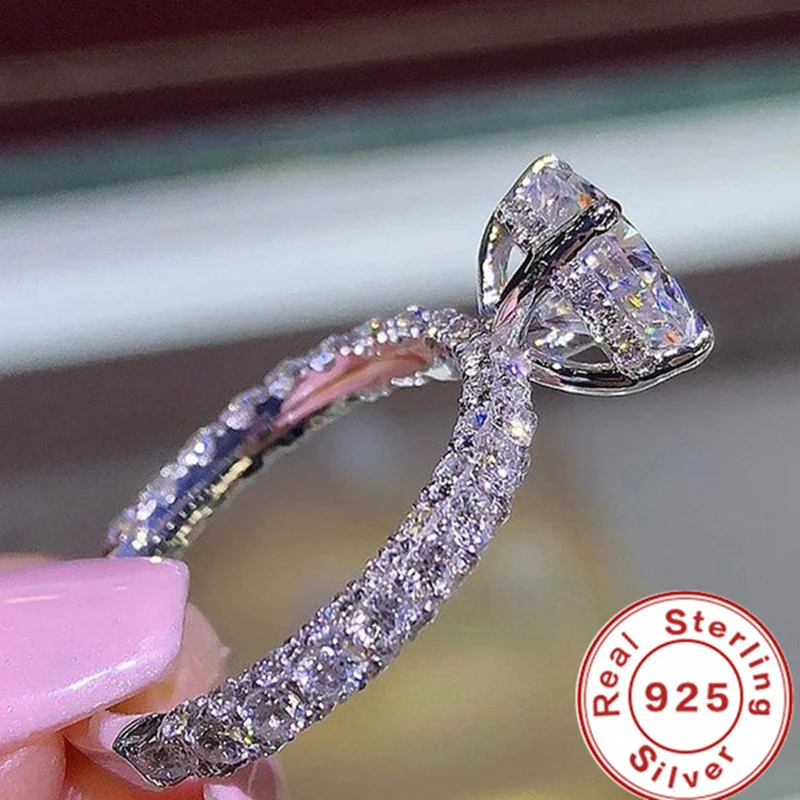 925 Sterling Silver Ring Zircon Crystal Princess Ring For Women Glamour Jewelry Gifts