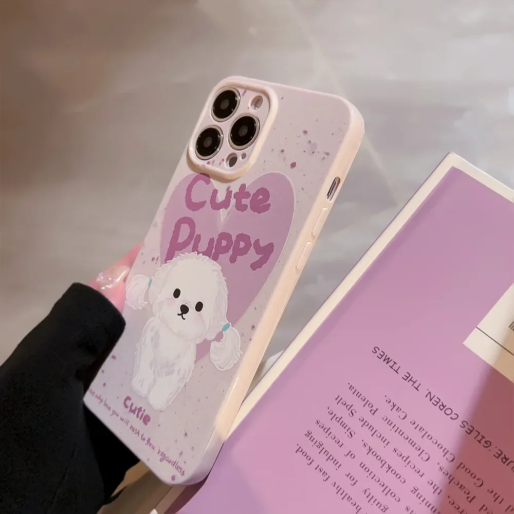 Cute Poodle puppy cartoon dog art Phone Case For iPhone 15 14 13 12 11 Pro Max 14 Plus Case Funny Sweet girls shockproof Cover