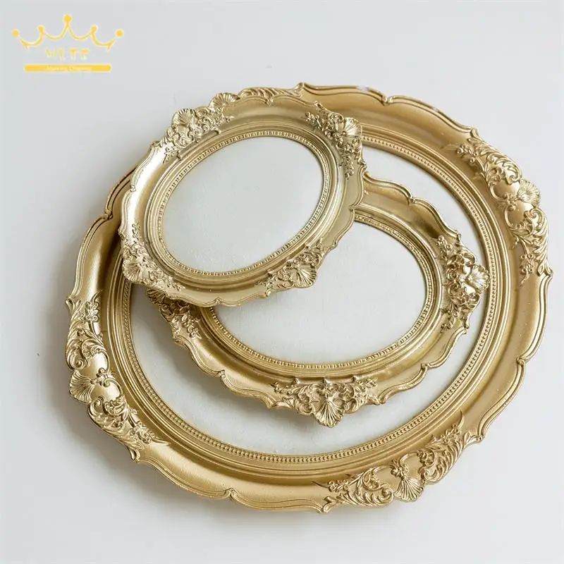 Retro Gold Resin Frame Green/beige Velvet Liner Jewelry Organizer Tray for Ring Earrings Necklace Photography Props