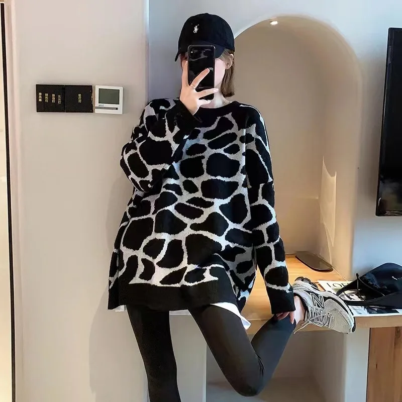 

Women's Leopard Sweater Pullover 2022 Spring and Autumn Korean Version Loose Outwear Undercoat Women's Top