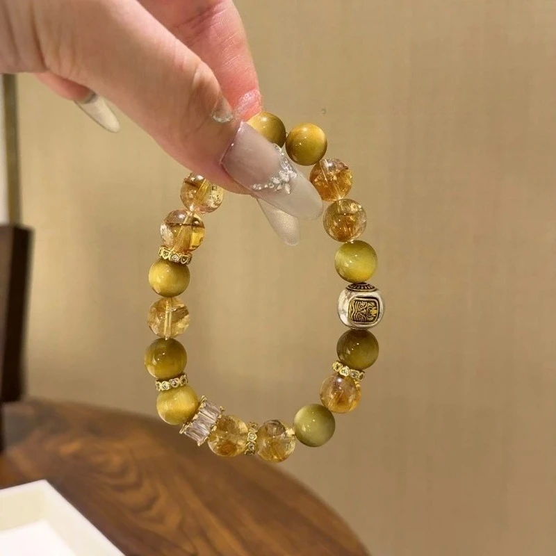 

Natural Crystal Crafts Beads Bracelets Golden Tiger Eye Yellow Tower Crystal Bracelet Loose Stone Beads for Jewelry DIY Bracelet