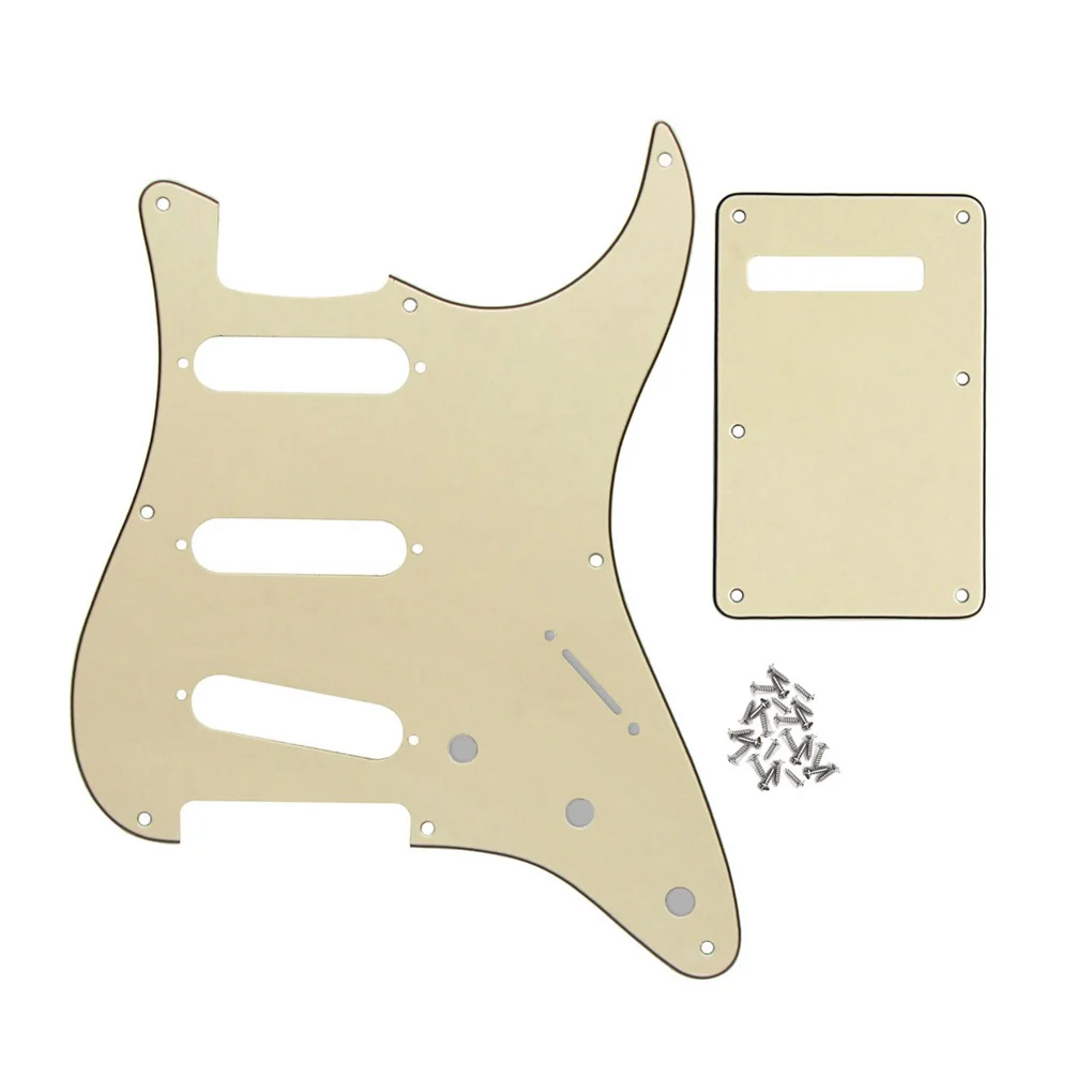 FLEOR Set of Vintage 8 Holes ST Pickguard SSS Guitar Back Plate & Screws for Electric Guitar Parts, 7 Colors Choose