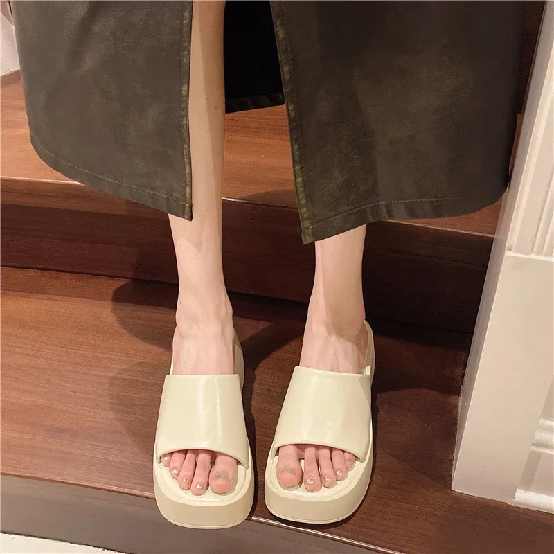 Platform Sandals Women 2024 New Korean Fashion Wedge Shoes Ladies High Heels Thick Bottom Mules Summer Casual Female Slippers