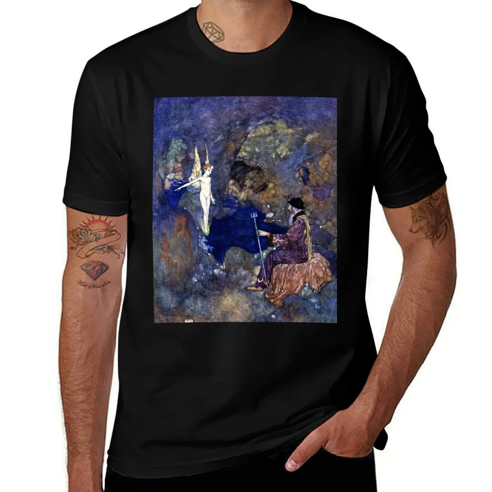 Ariel and Prospero - The Tempest - Edmund Dulac T-Shirt Art Pattern Printed Casual Top T-Shirt