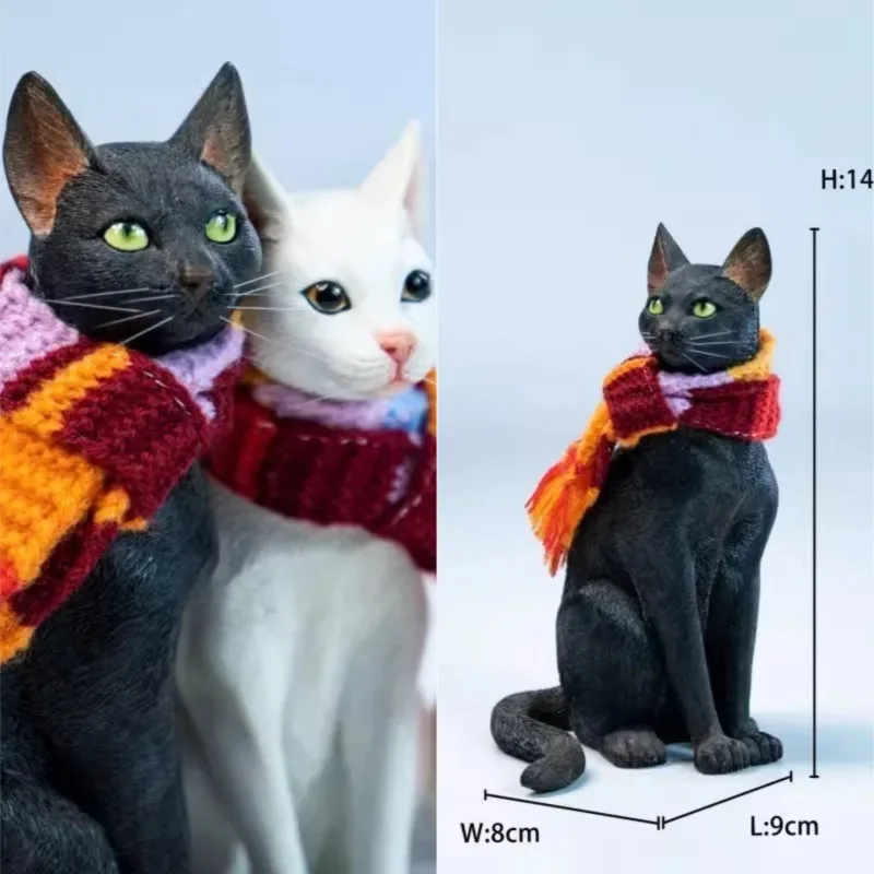 

Pre-sale JXK 1/6 Scale Handmade Twin Cat Couple with Scarf Black/White Cat Model Fit Decorative Ornaments Dolls Gift