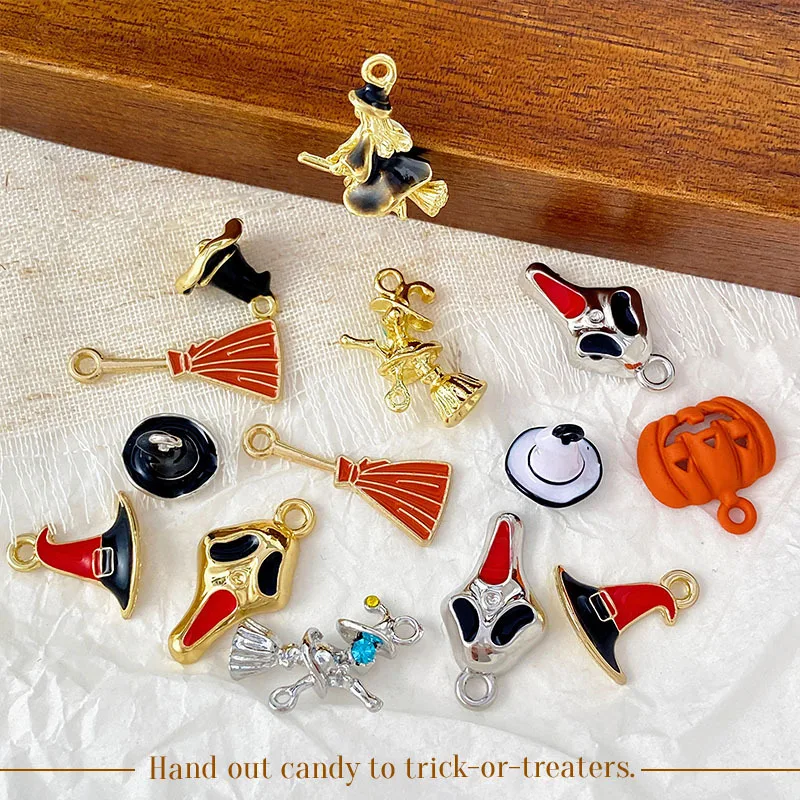 10pcs Funny Halloween Pendant Charms Alloy Pumpkin Hat Pendants Handmade Necklace Earrings Bracelet Diy Jewelry Making Findings