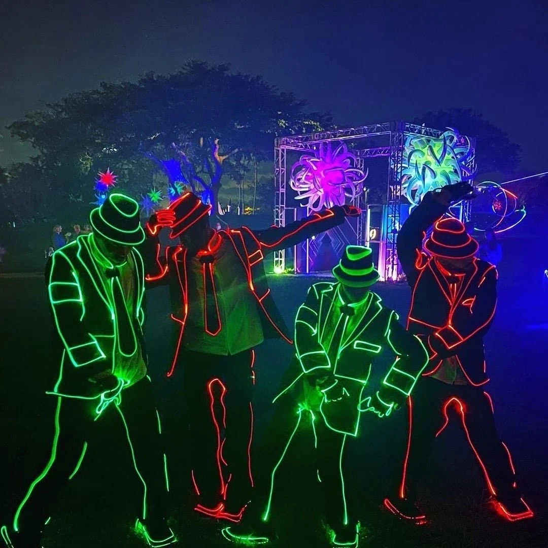 3D LEDライト付きダンスコスチューム,ディスコやDJ用の電気回転式ダンスウェア,パフォーマンス制御