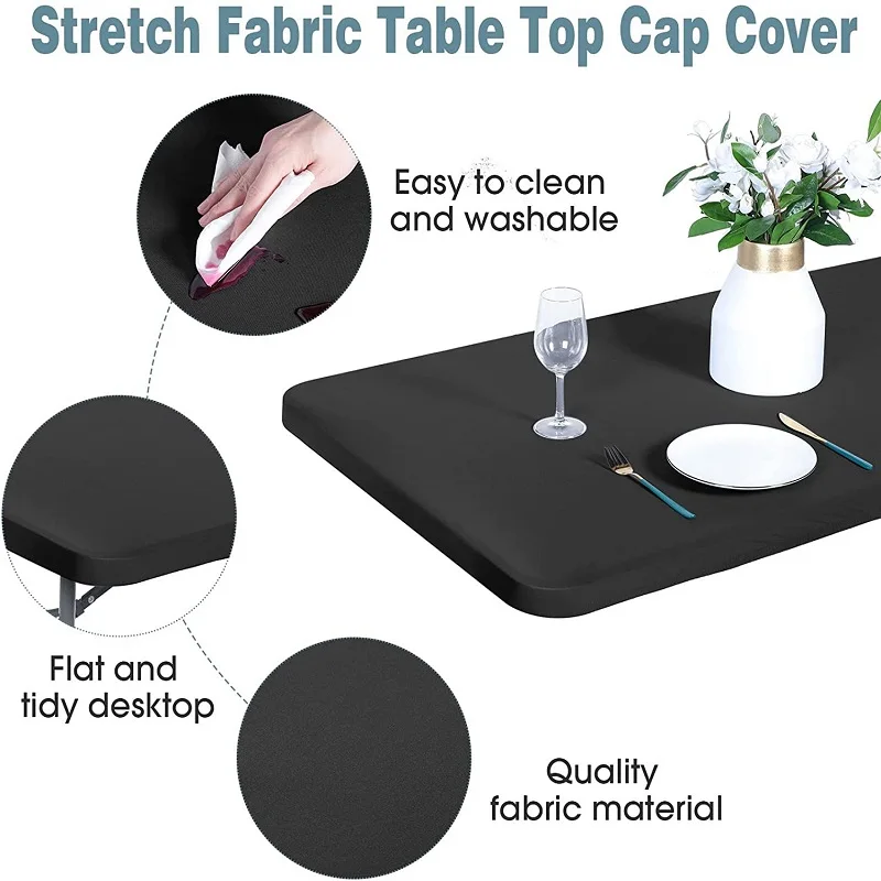 DD Banquet Stretch Fabric Table Top Cap Cover 4FT 5FT 6FT 8FT Elastic Table Cover Black White Spandex Fitted Tablecloth