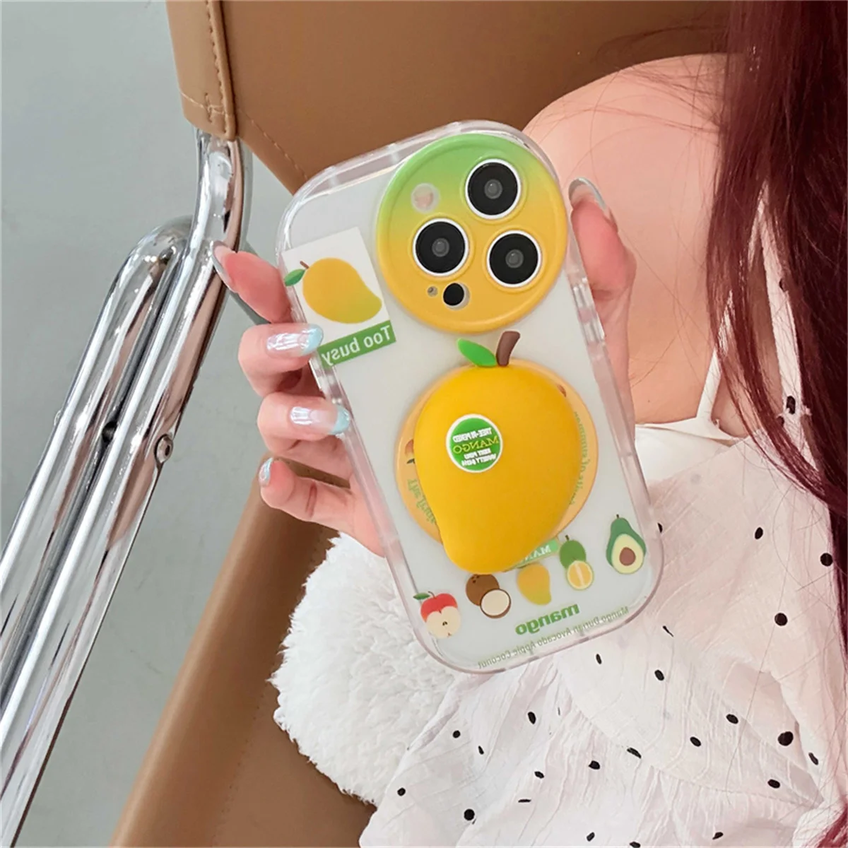 

Lovely Tropical Fruit Magnetic Phone Case For iPhone 16 Pro 15 14 Pro Max Cover with Cute Mango Stand Holder Cases For Magsafe