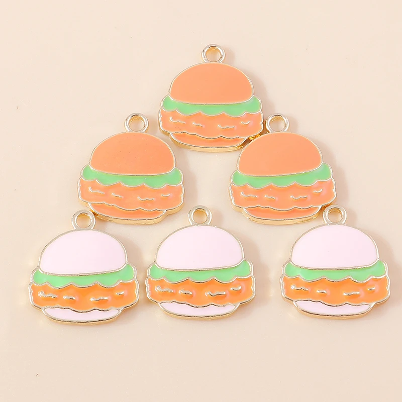 20 Stück 15x17mm Niedliche Lebensmittel-Anhänger, Emaillierte Hamburger-Charms für Schmuckherstellung, Anhänger, Halsketten, Ohrringe, Armbänder, DIY-Bastelarbeiten, Geschenke – Detail 6