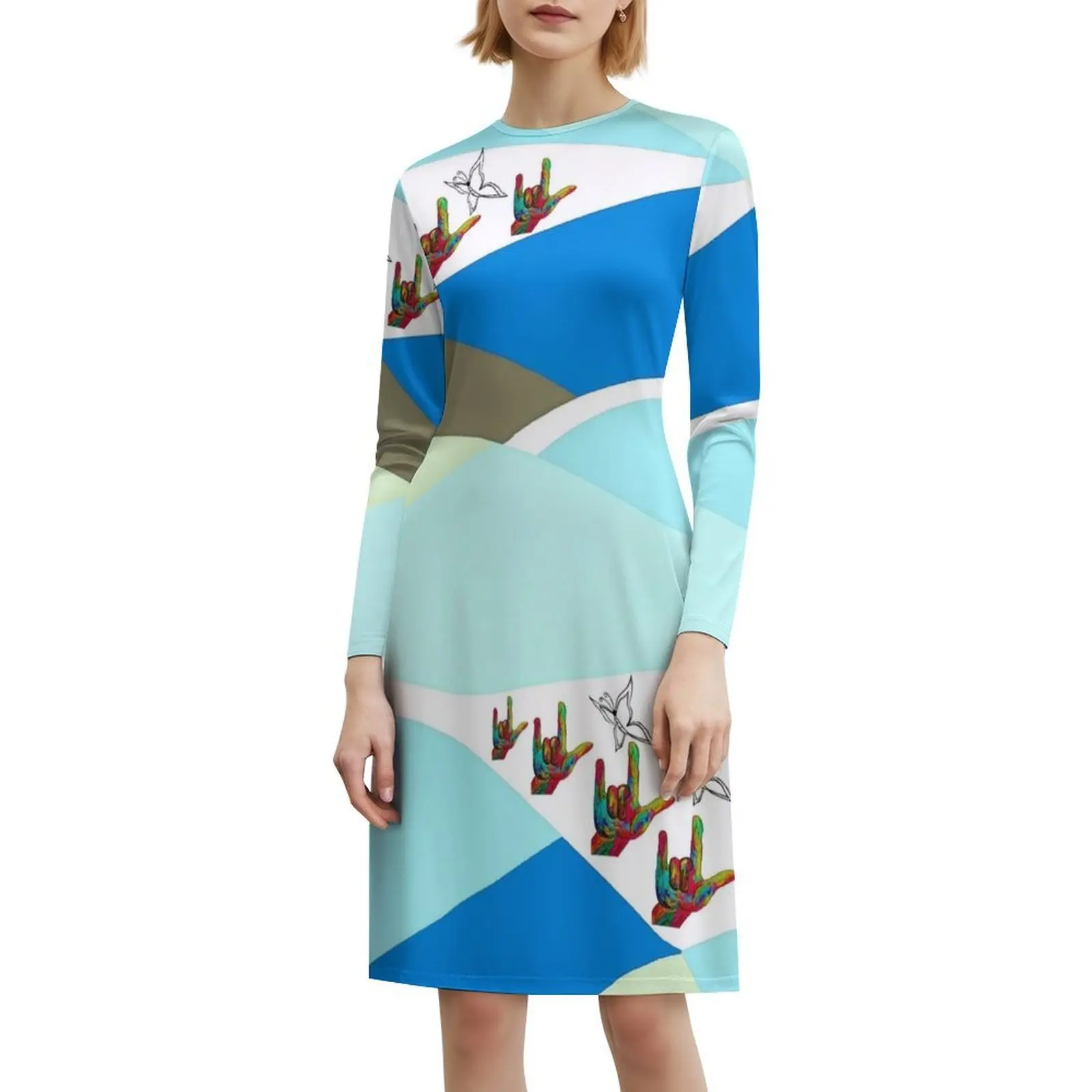 Asl I Love You With Butterflies فستان كاجوال على الطراز الكوري للنساء فساتين مكتب يومية بسيطة للسيدات Asl لغة الإشارة الأمريكية