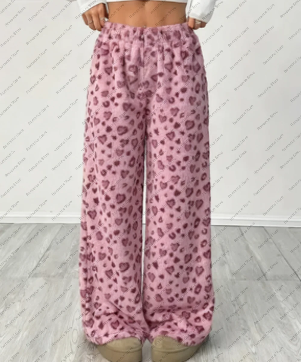 عالية الجودة الخريف والشتاء المرأة الفانيلا السراويل النوم غير رسمية مع مرونة الخصر ليوبارد طباعة النوم السراويل المنزل السراويل
