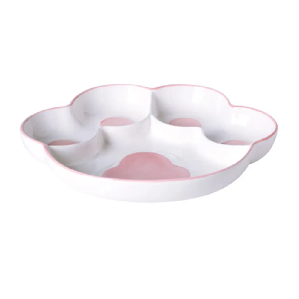 Ceramic Divided Plate Cat Paw Design Food-Safe Heat-Resistant Wear-Resistant Compartmentalized Breakfast Tray for Home Picnic