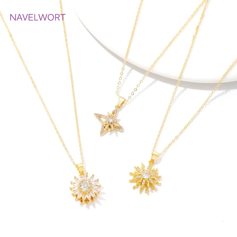 Trendy Rotatable Pendants Fittings18K Gold Plated Brass Sun /Sunflower/Four-Angle Star Charms Pendants For DIY Jewelry Crafts