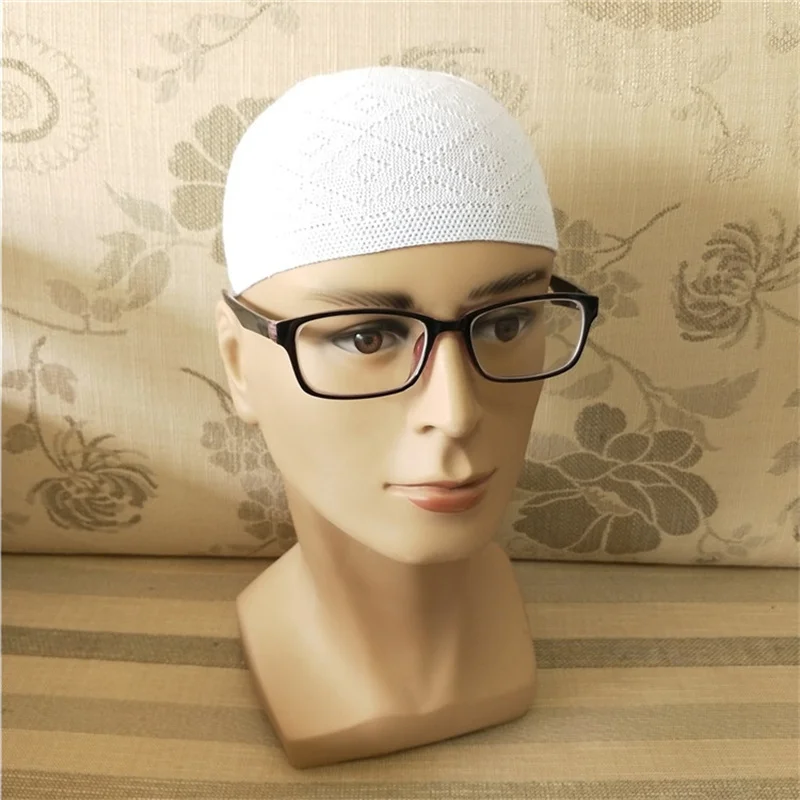 2023 New Muslim Men Prayer Hat Handmade Knitted Islamic Ramadan Men\'s Wrap Head Cap Arab Man Hijab Turban Kippah Homme Hat