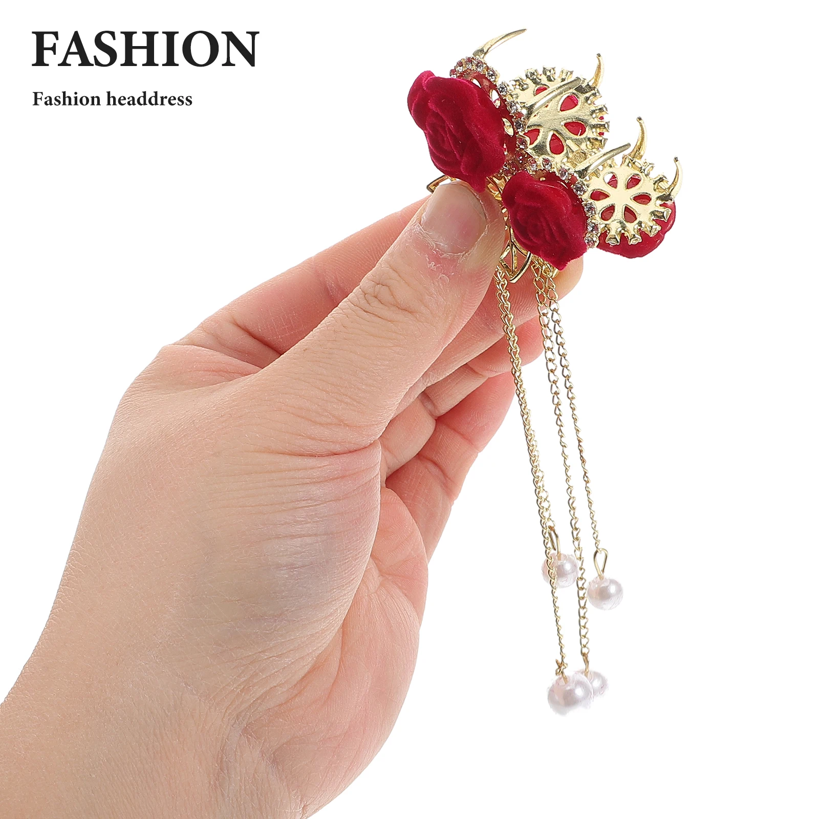 

Red Rose Flocking Claw Clips Small Grip Shark Shape Women Hair Accessories Autumn Winter Teacher Bride Retro Punk Style