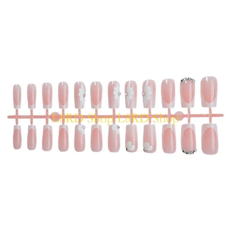 L8RD – ensemble d'ongles longs carrés à pression, 24 pièces, artificiels pour femmes filles, bâton en acrylique pour une
