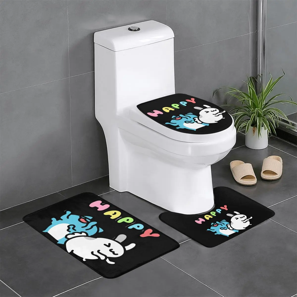 Comic Cat Bugcat Capoo Bug Cat 3 Pcs Bath Mat Bathroom Set Toilet Lid Cover Home Decor Non-Slip Carpet Floor Rug