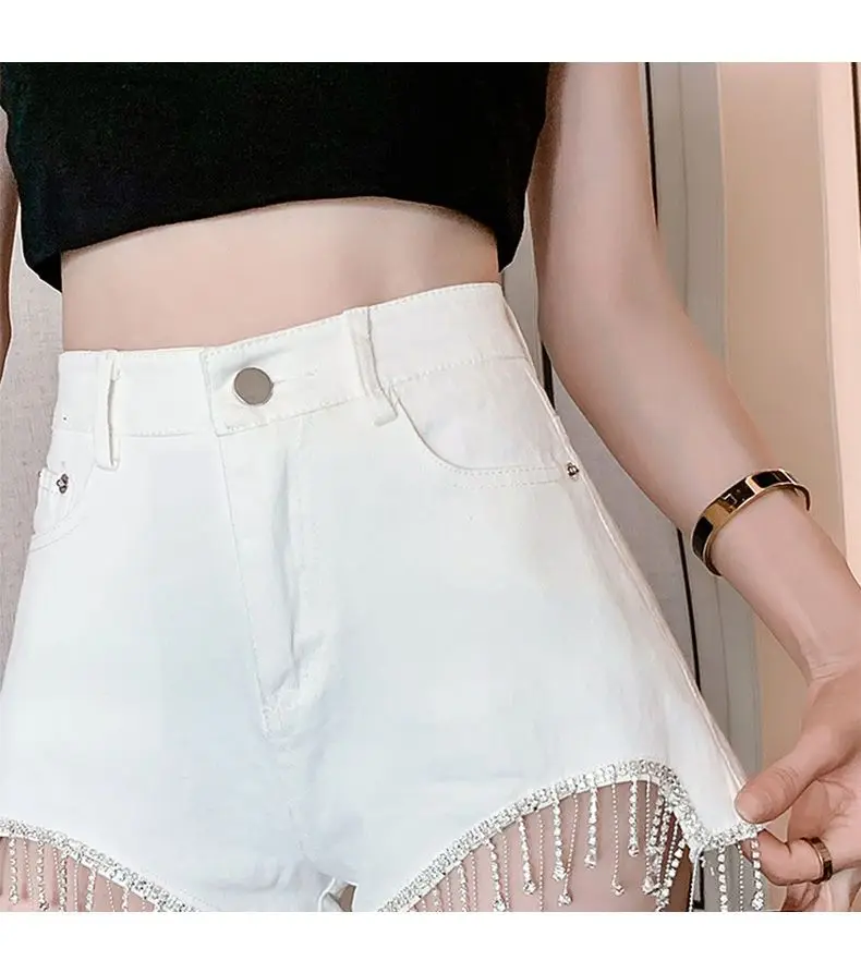 High-waisted Women New Summer 2025 Style Slim Black Slim Tassel Hot Pants
