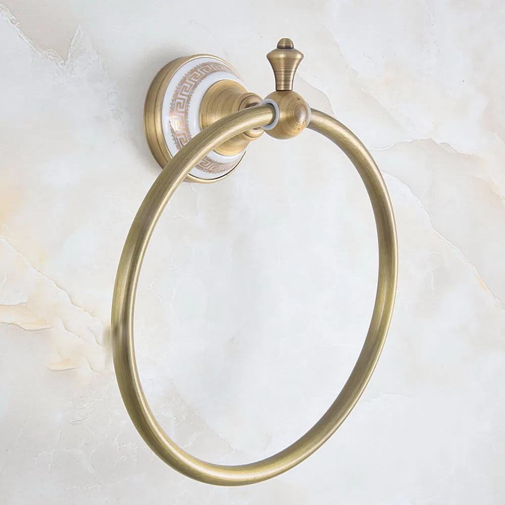 

Держатель для полотенец для ванной комнаты, настенное круглое кольцо для полотенец из цельной латуни из старинной латуни с керамикой, вешалка для полотенец Nba575
