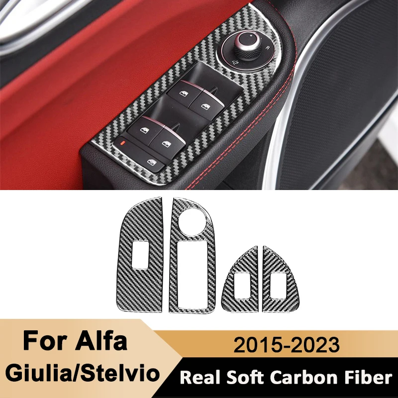 

Carbon Fiber Car Door Window Control Switch Panel Lifter Buttons Trim Frame Interior Sticker For Alfa Giulia Stelvio 2015-2023