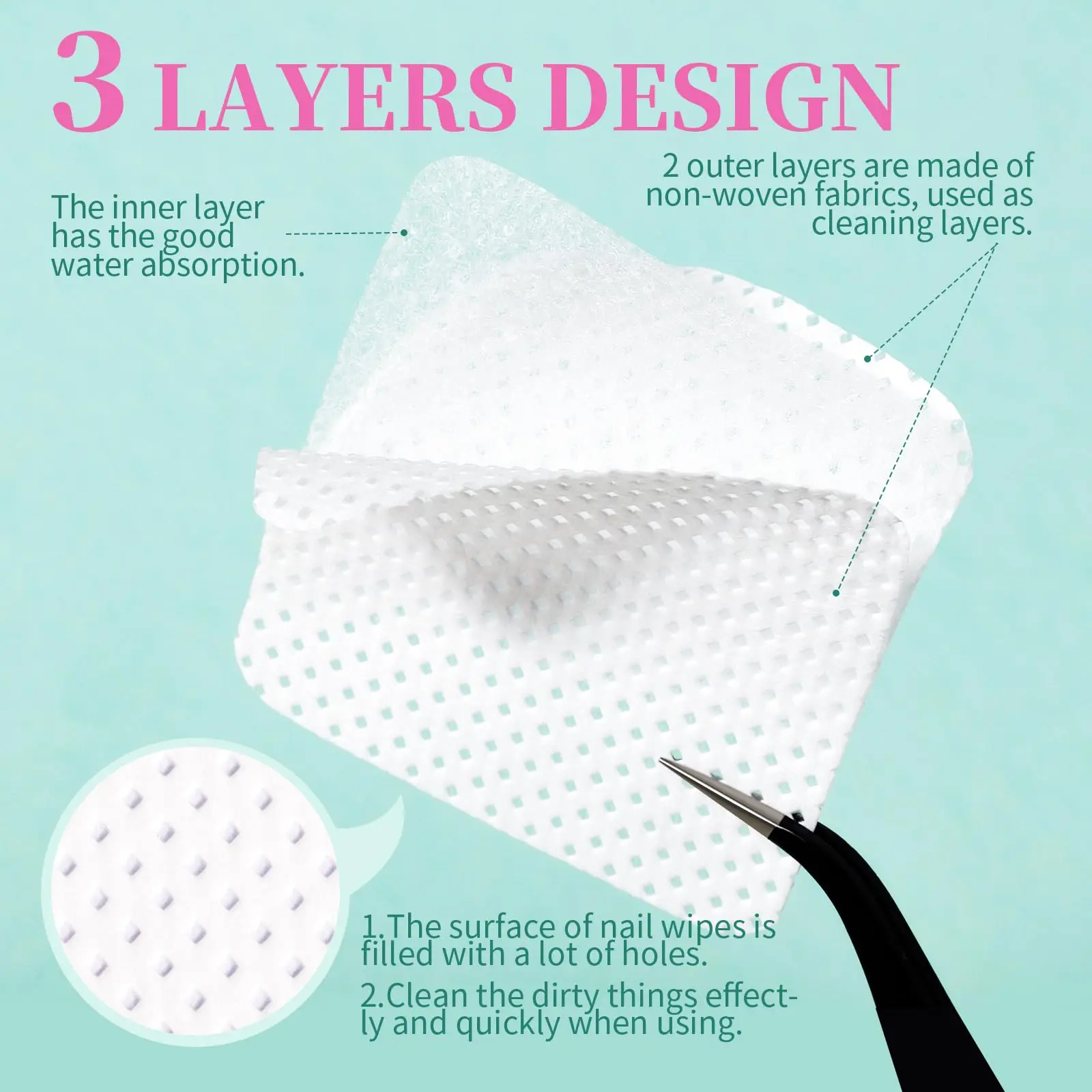 200 Pieces Lint-Free Nail Wipes Professional Eyelash Extension Glue Wipes Nail Polish Removal Wipes for Salon Use