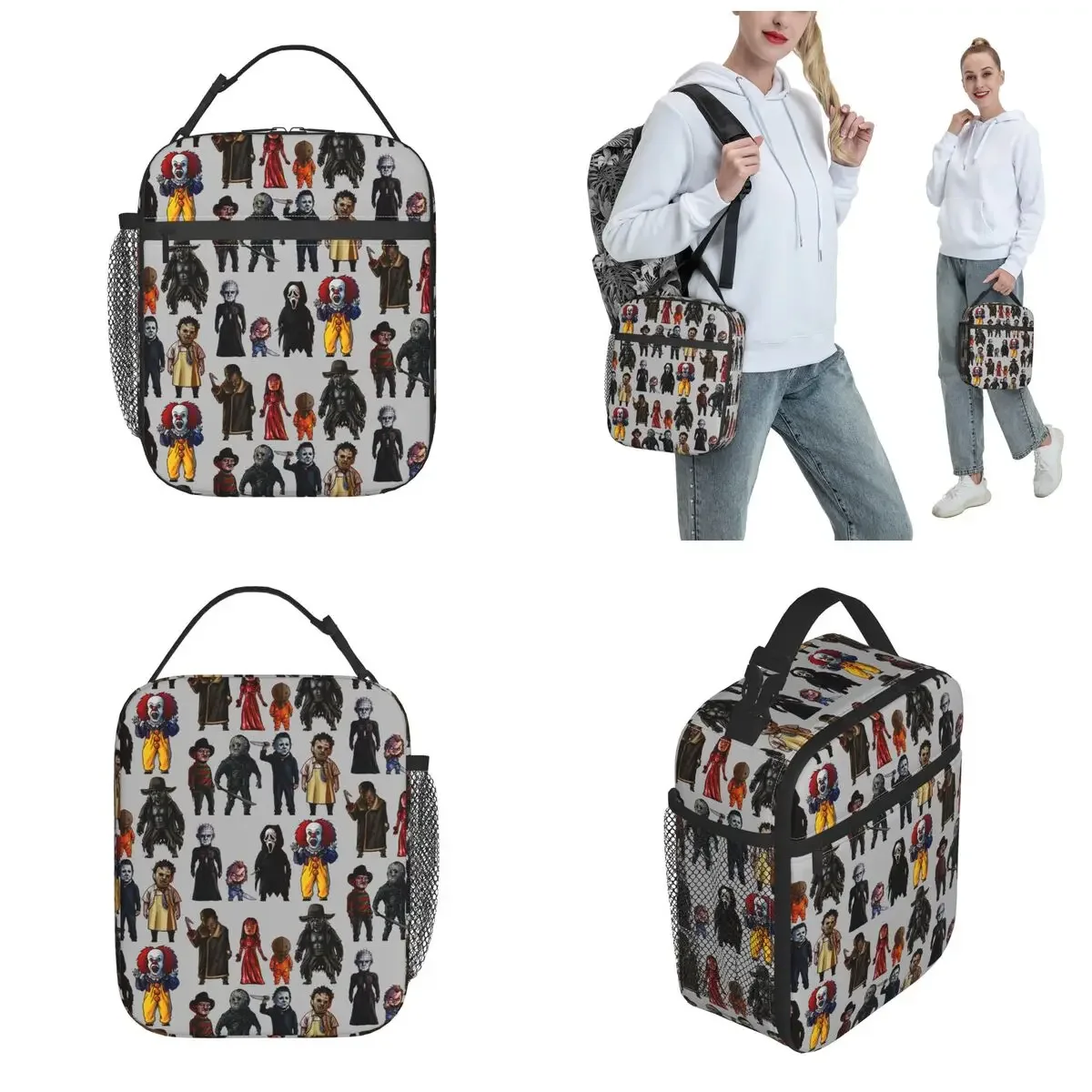 Icons Of Horror Movie Insulated Lunch Bag Portable Michael Myers Chucky Food Box Reusable Thermal Cooler Lunch Box School