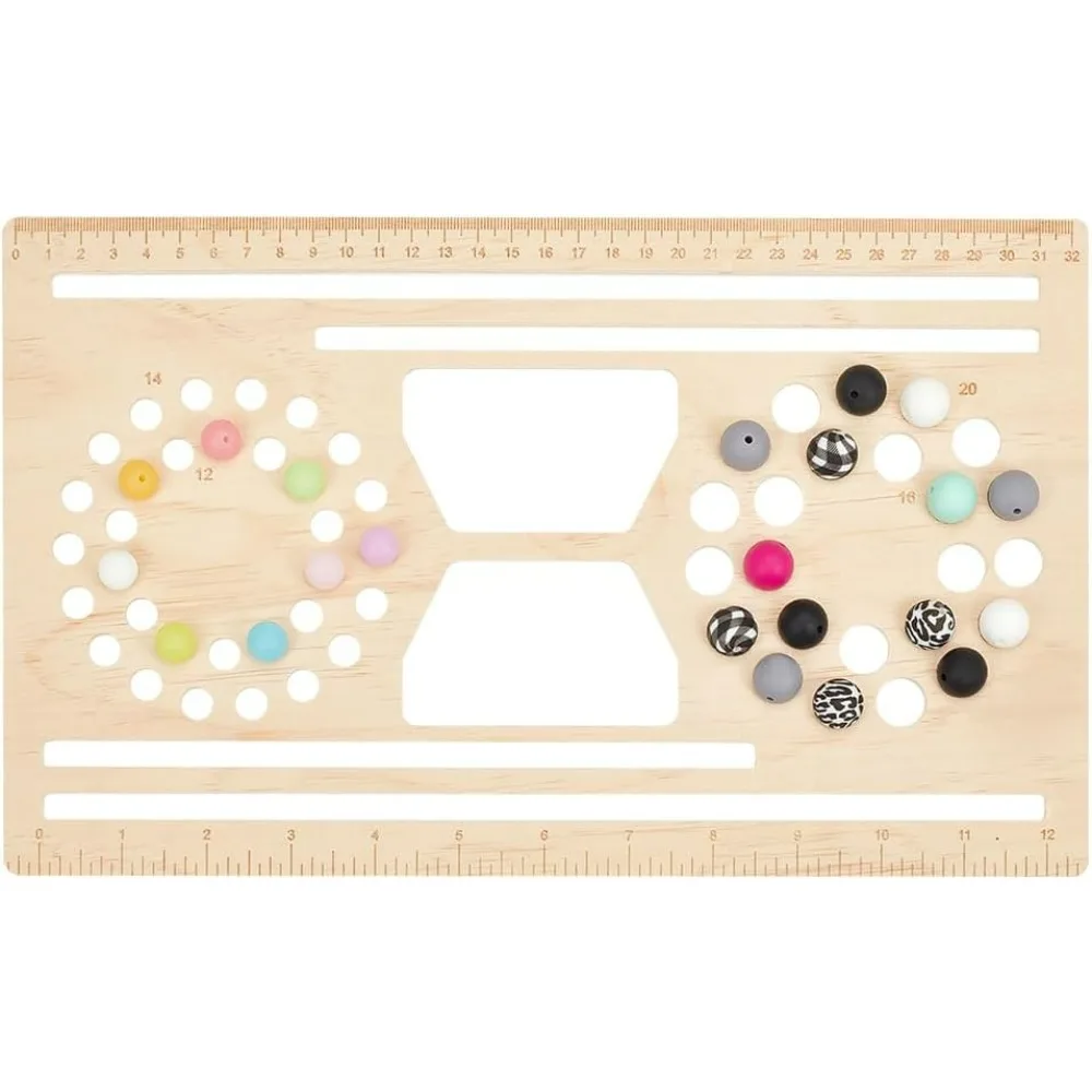 13x7.8 Inch Wood Bead Board Hollow Silicone Bead Board Kit Papaya Whip Bead Wristlet Keychain Tools for Jewelry Making Bracelet