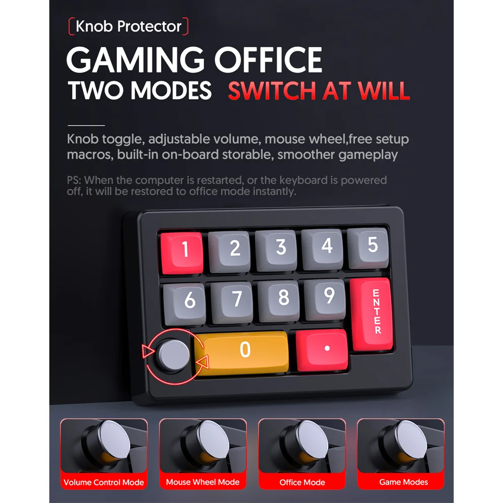 12Keys USB Mini Macro Mechanical Gaming Keyboard, Programming KeyPad with Knobs, RGB LED Backlit KeyPad Macro Support One-Handed