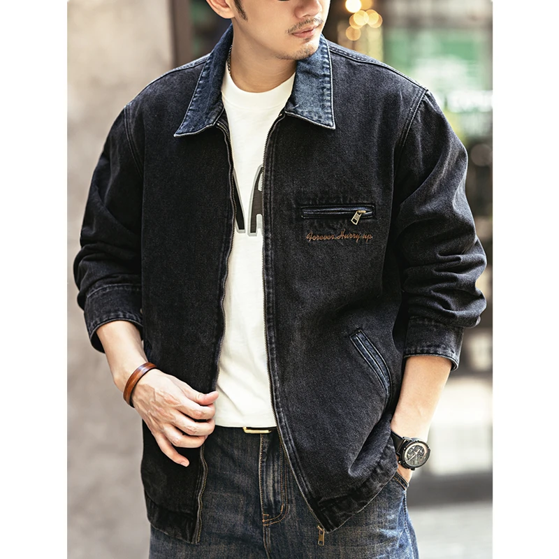 2024 Spring and autumn tide brand American vintage to do old denim coat men casual cargo jacket men