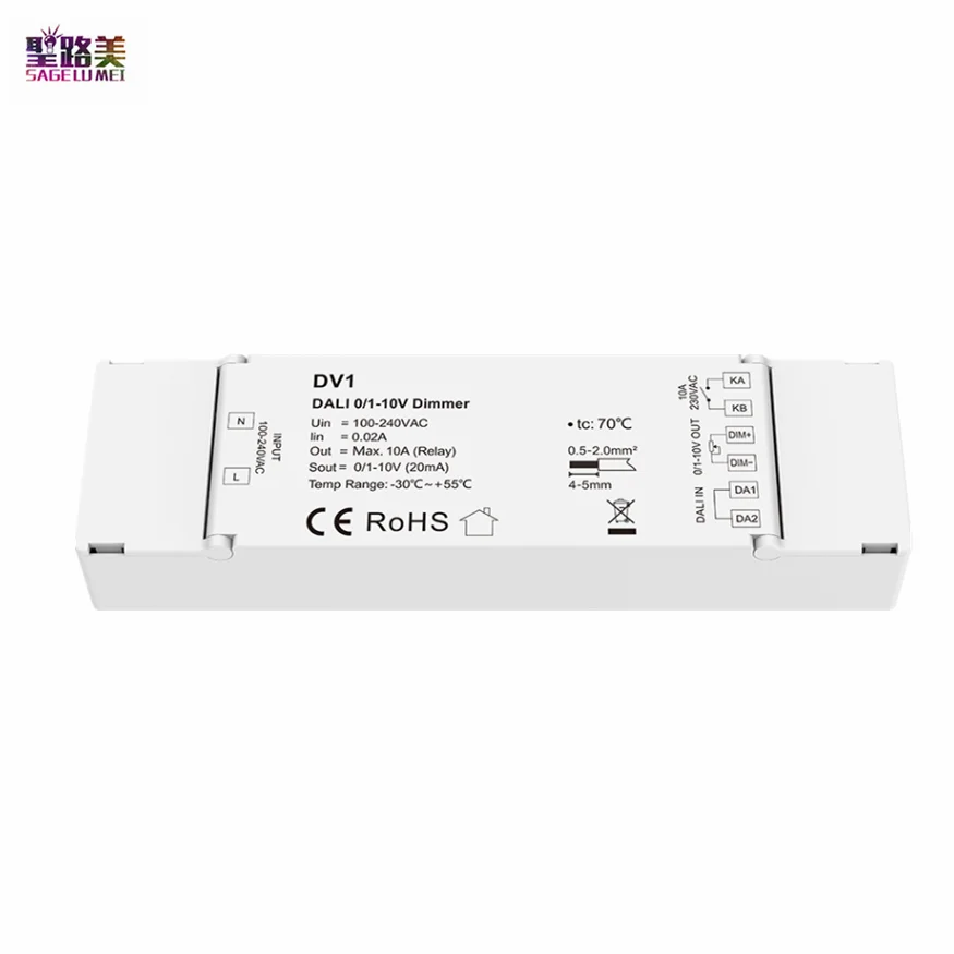 110V-220VAC Input 1CH*10A DALI 0/1-10V Dimmer 1 DALI Address DV1 DT5 Dry Contact Output For SMD Single Color LED Strip Lights