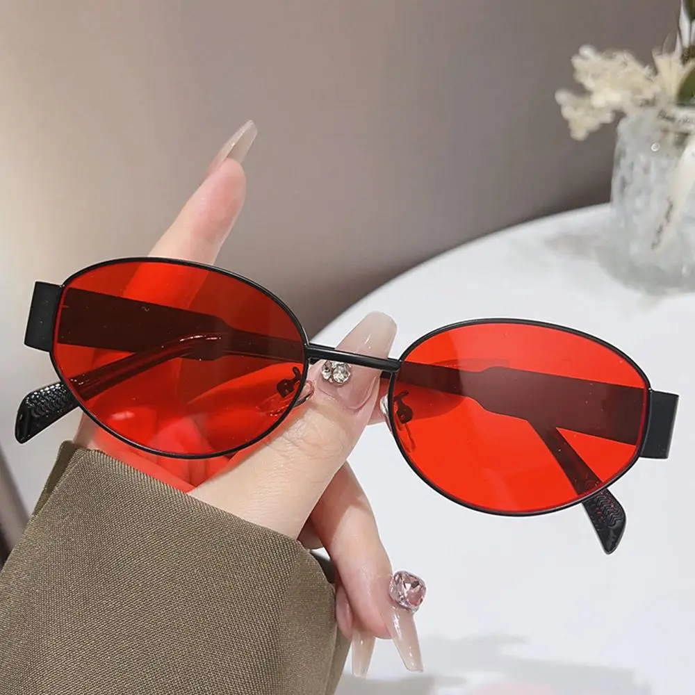 Oval Sunglasses for Women & Men Classic Shades Eyewear Metal Frame Punk Sun Glasse UV400 Protection Streetwear Accessories