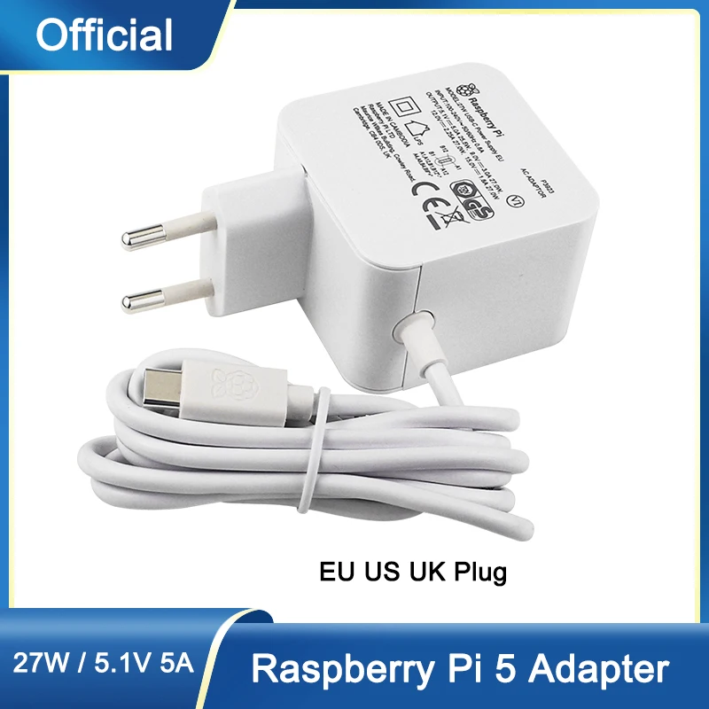 

27W Official Raspberry Pi 5 Power Supply 5.1V 5A USB-C Power Supply US EU UK Plug Micro USB Power Adapter for Raspberry Pi 5