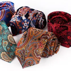 Luxury 7CM Paisley Neckties For Men Polyester Woven Pocket Square British Golden Orange Color Handkerchief Suit Accessory Cravat
