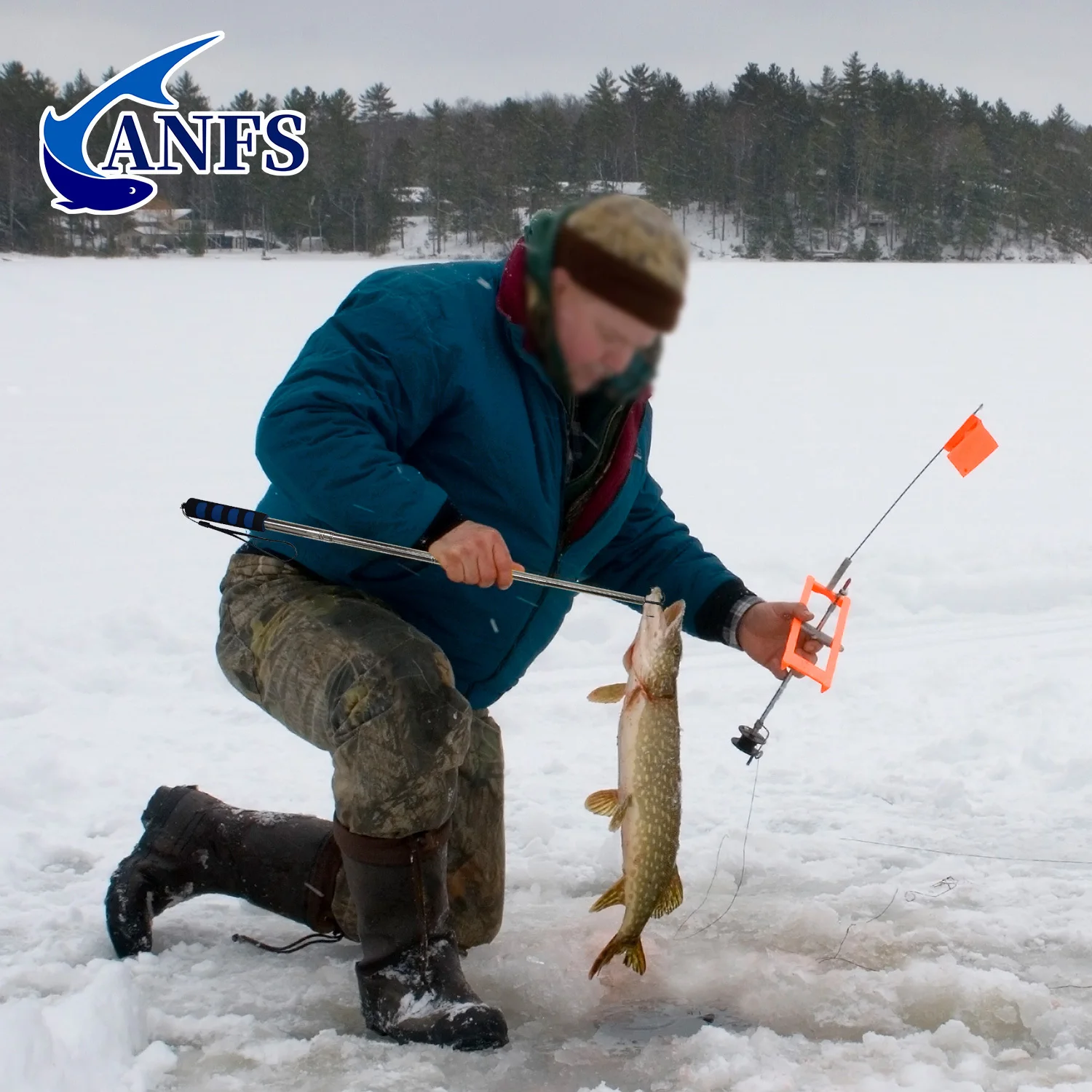 ANFS 1 قطعة غاف صيد تلسكوبي مع خطاف ثلاثي من الفولاذ المقاوم للصدأ ومقبض EVA - مناسب لصيد الأسماك في المياه العذبة والمياه المالحة #4
