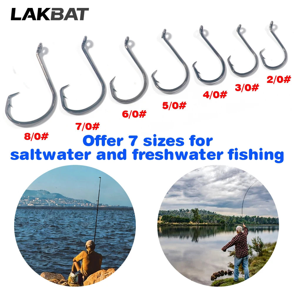 LAKBAT 20 Stück 7385 Geneigte Kreishaken, Scharfe Widerhaken, Oktopus-Angelausrüstung für Weichköder, Süß- und Salzwasserfischen – Detail 6